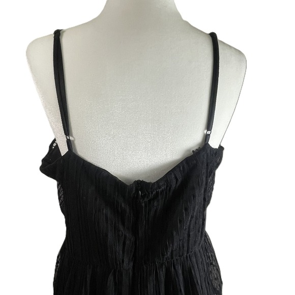 DEX Black Crochet Lace Tiered Polka Dot Mini Dress L Spaghetti Strap Lined Fairy - Picture 9 of 16